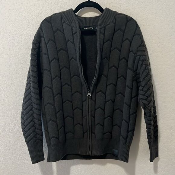 G-STAR RAW Men's Biker Zip Though Knit Green/Black Lambswool, Bomber , Size L - Picture 2 of 13